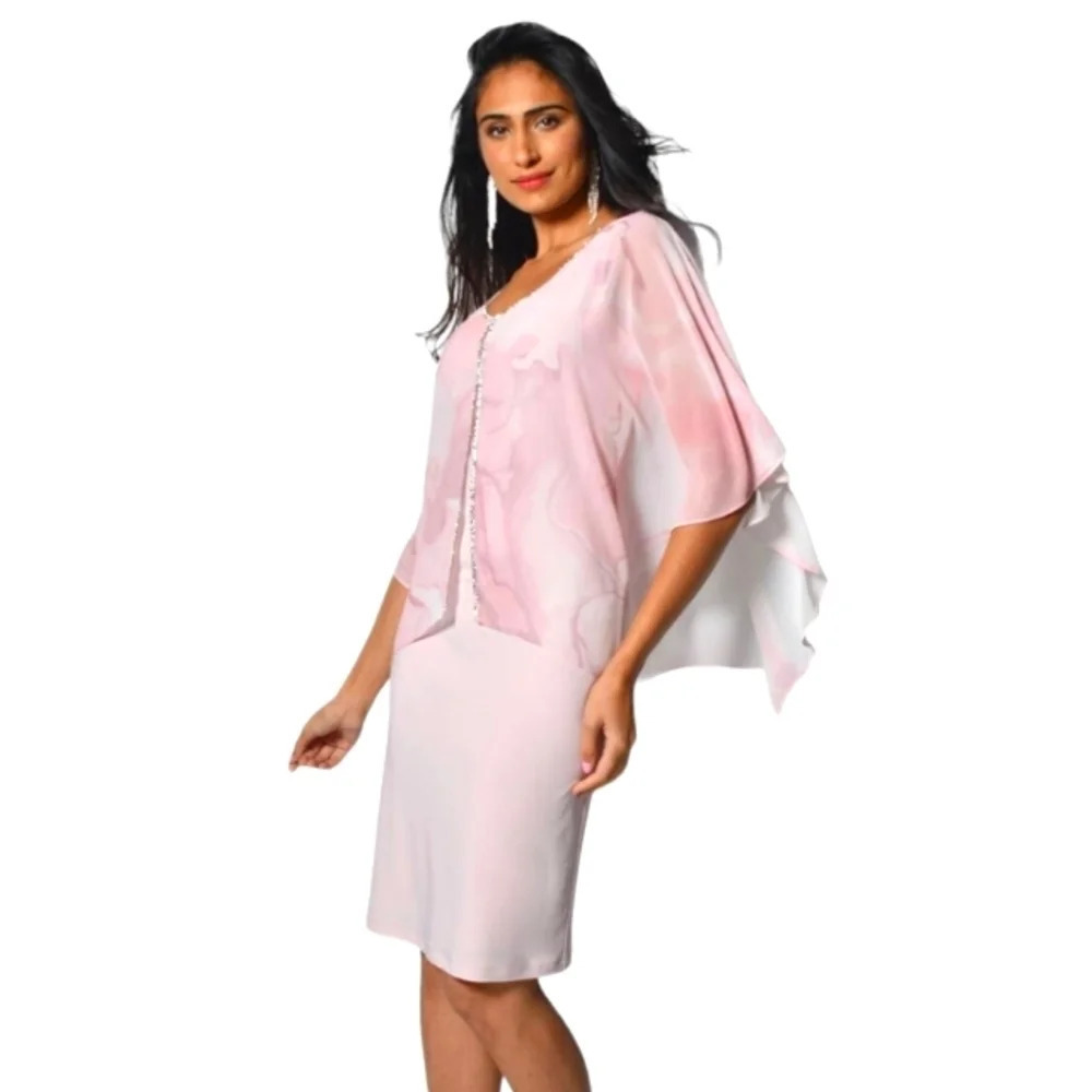 Frank Lyman Montreal Blush Pink Shift Dress Chiffon Overlay Size 6 NWT - Picture 1 of 8